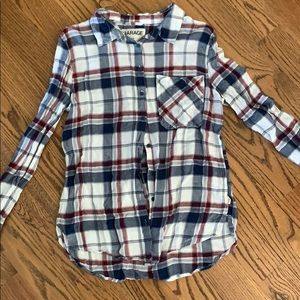 Blue red and white flannel-button down
